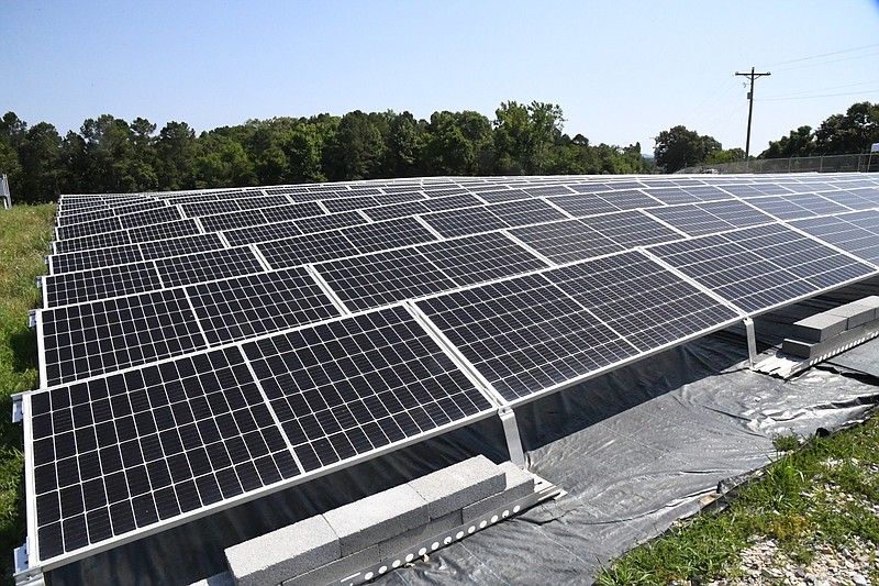 The city is paying about 60% of the retail rate for electricity generated by the 1-megawatt array Scenic Hill Solar built at the Southwest Wastewater Treatment Plant on Winkler Road. - File photo by The Sentinel-Record