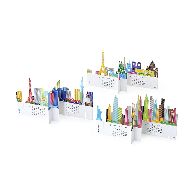 A great-looking desk calendar offered at MoMA from Japanese studio Good Morning features 3D cityscapes of Tokyo, New York and Paris. Interlock the shapes on the provided display stand to showcase the 12 monthly calendars and the skylines. (MoMa Design Store via AP)