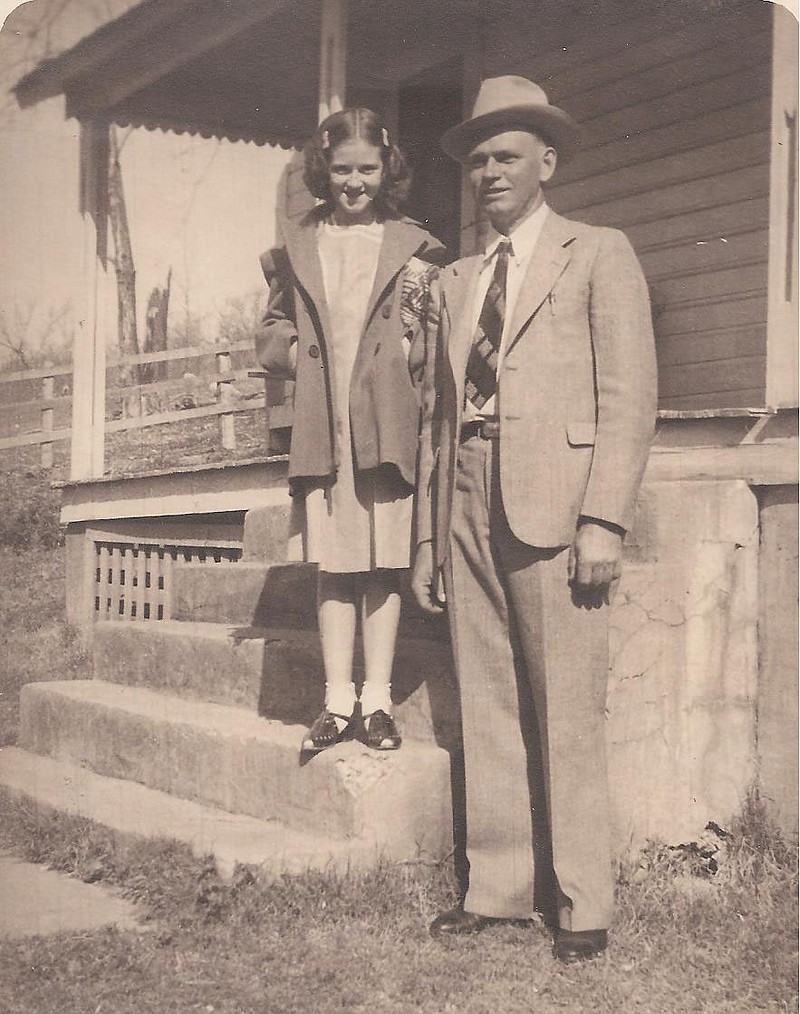 Courtesy photo Virginia Squires Lee Jackson and daughter Virginia in the 1930’s on the front porch of their farmhouse not far from Dug Hill in Pinyon (later changed to Pinion) Valley, now under Lake Ann.