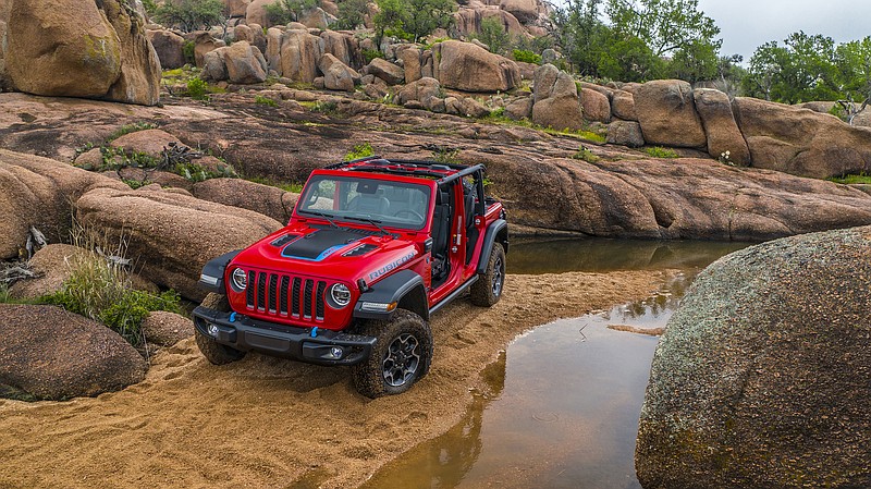 Few trails are too rough for the 2021 Jeep Wrangler Rubicon 4xe's multiple 4x4 systems, 11 inches of ground clearance, steel bumpers, skid plates and locking front and rear differentials. (Stellantis/TNS)