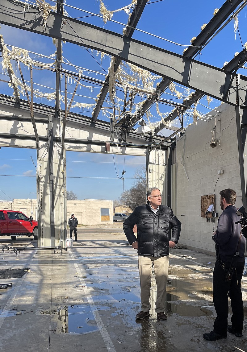 Courtesy photo
Boozman visited the Trumann Fire Station and met with first responders. The roof was ripped off the structure and the building sustained severe damage as a result of the December 10 tornado.