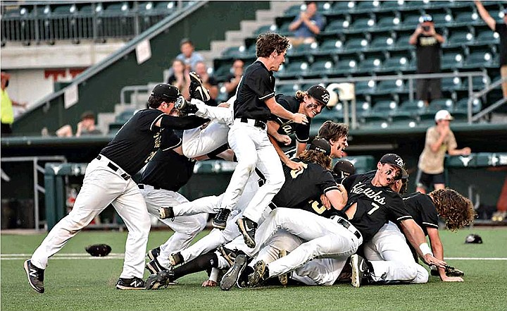 Pleasant Grove players celebrate after beating Rusk, 2-1. to win the Class 4A state championship Thursday, June 10, 2021, in Austin. File photo by Jessica Day