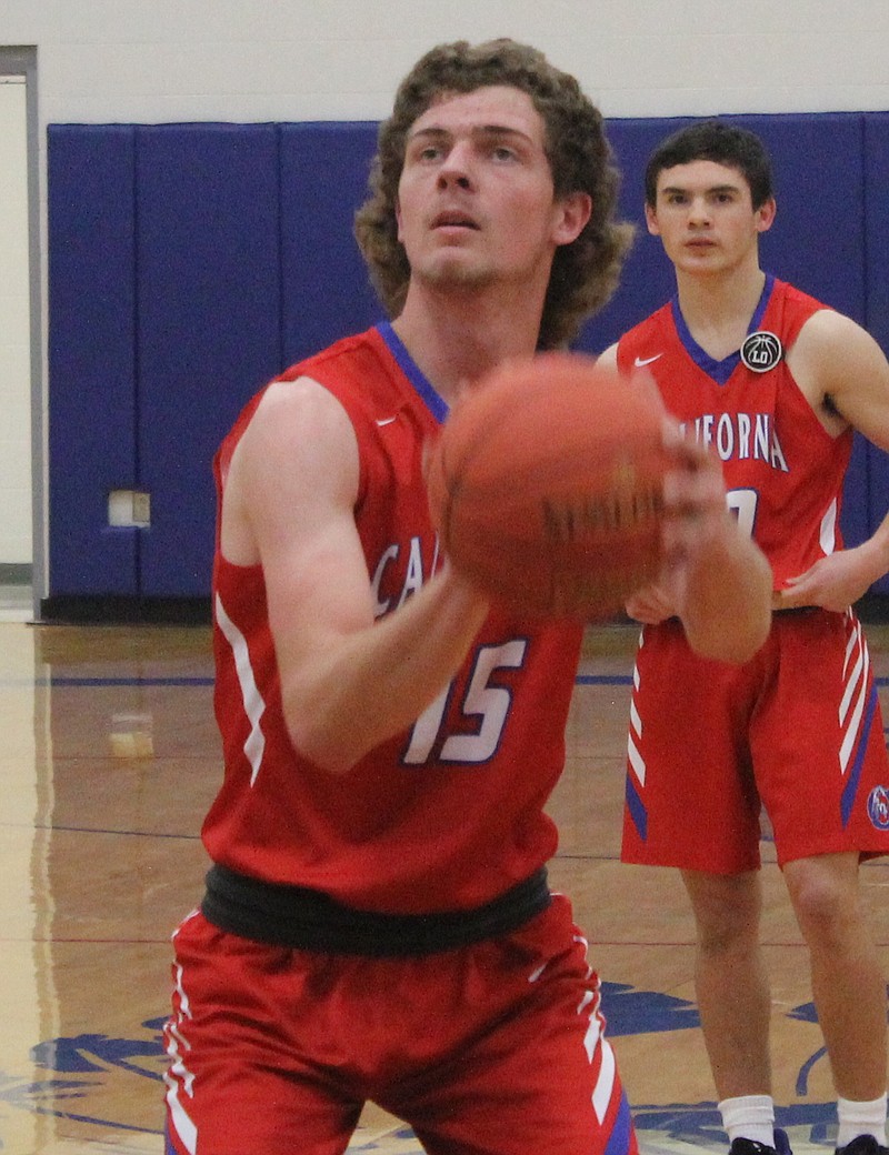 Pintos senior forward Jaden Traschel completes an early three-point play to give the Pintos a 10-5 lead in the first quarter. Traschel had 12 points and six rebounds on Tuesday night.