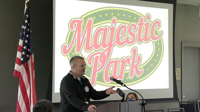 Majestic Park General Manager Derek Phillips talks about the park’s upcoming inaugural season during Wednesday’s Hot Springs National Park Rotary Club meeting at the DoubleTree by Hilton Hot Springs. - Photo by Tyler Wann of The Sentinel-Record