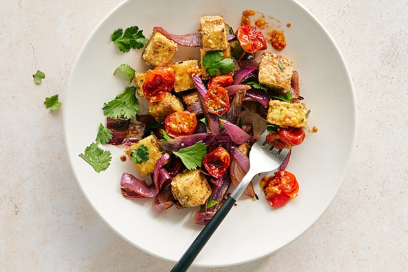 Crispy Tofu With Balsamic Tomatoes (New York Times/Kate Sears)