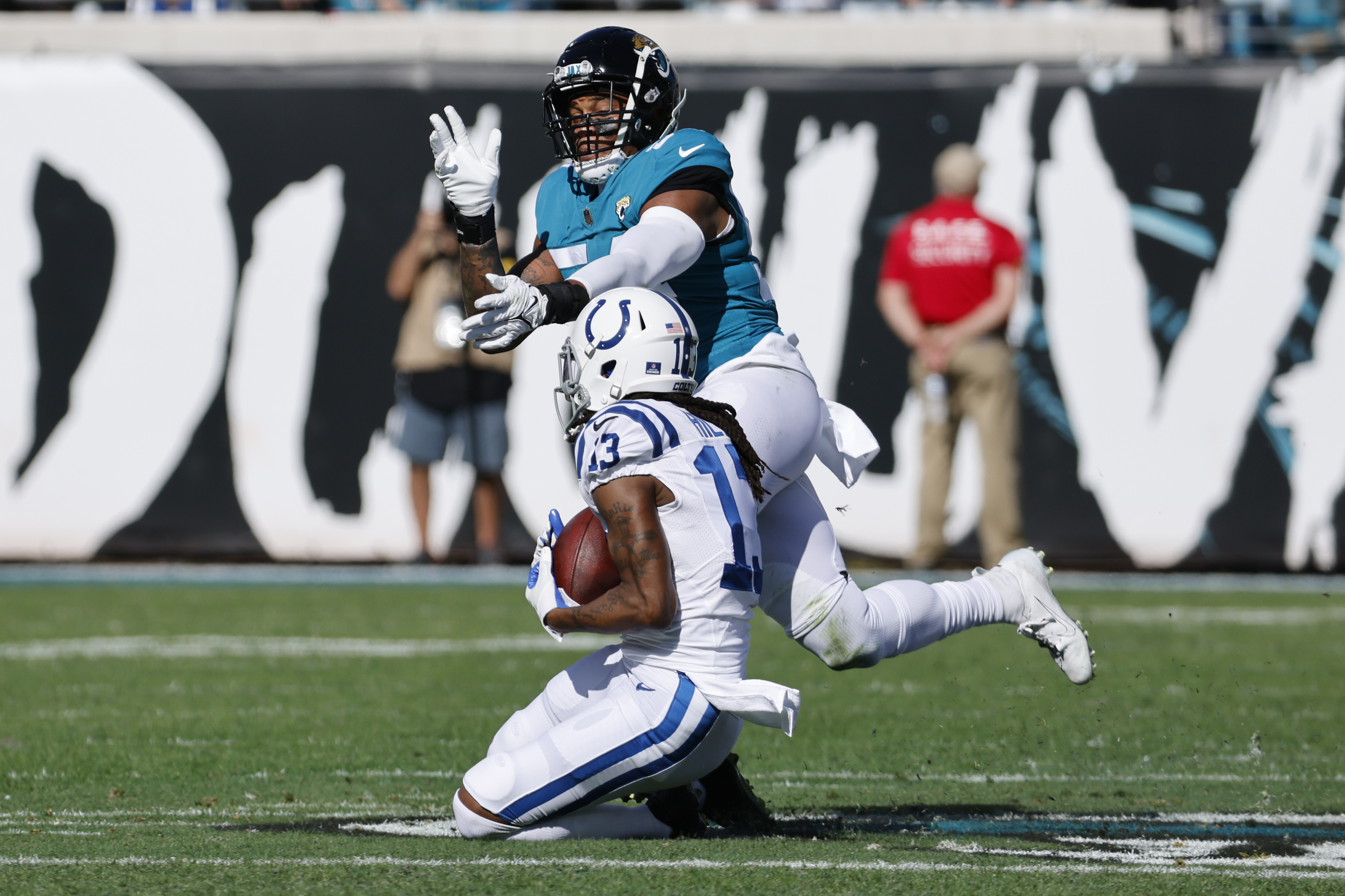 Carolina Panthers linebacker Damien Wilson watches during the