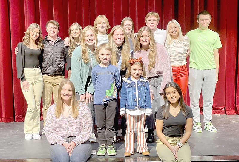 Submitted Photo/Farmington celebrates Colors Day with a ceremony Friday, Jan. 14, at 5:30 p.m. followed by the varsity boys against Huntsville at 6 p.m. and the varsity girls after that. The 2022 Colors Day court includes (front row from left): sophomore maids and Elementary attendants) Breanna Henson, Pierson Holt, Zoey Phillips, and Maya Allen; second row (from left): junior maids Lindsey Scogin, Fiene Klemmer, and Abianne Combs; and back row (from left) senior queen and king candidates) Kylie Wallis, Logan Burch, Rachel Thomason, Tate Pickens, Catherine Warren, Braden Bullington, Kylie Smith, and Seth Adams.