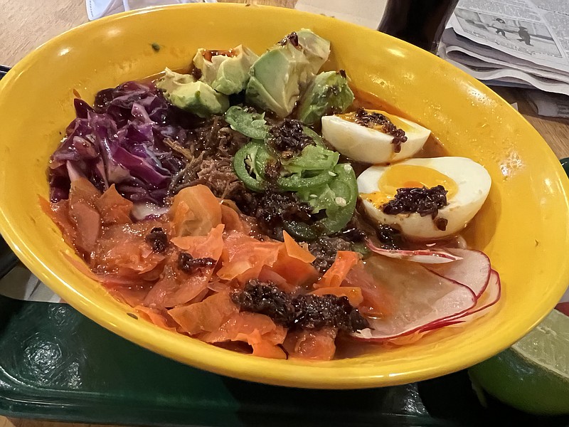 Camp Taco's Mexican Ramen was the equal of any Asian ramen we've had in the area. (Arkansas Democrat-Gazette/Eric E. Harrison)