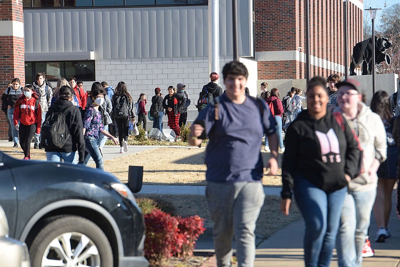 Students traverse the campus of Fort Smith Northside on Monday, Jan. 10, 2022, in Fort Smith. Visit nwaonline.com/220111Daily/ for today's photo gallery.
(NWA Democrat-Gazette/Hank Layton)