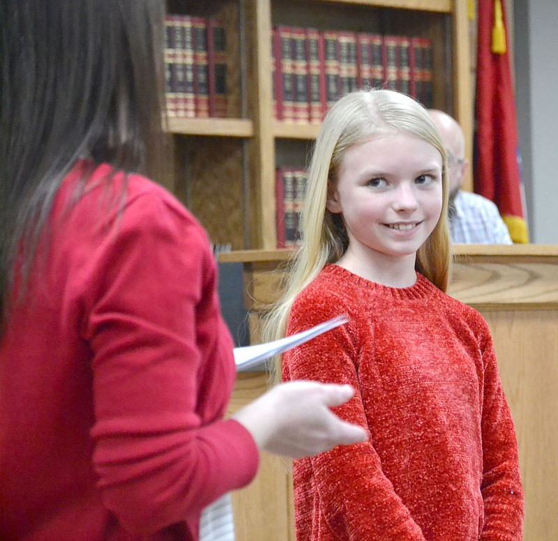 Middle School principal Jessie Hester presented student Macy Dyson at Pea Ridge School Board Monday, Jan. 10, 2021.