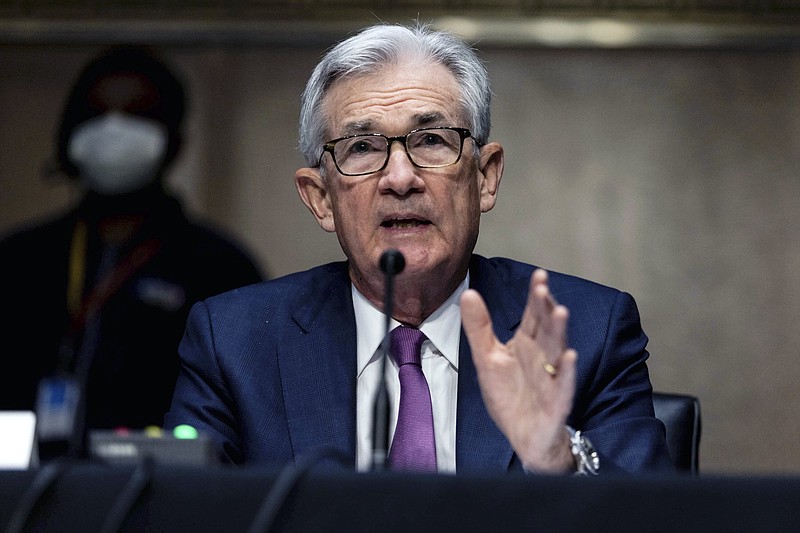 Federal Reserve Board Chairman Jerome Powell testifies in during his re-nominations hearing before the Senate Banking, Housing and Urban Affairs Committee, Tuesday, Jan. 11, 2022, on Capitol Hill in Washington. (Graeme Jennings/Pool via AP)