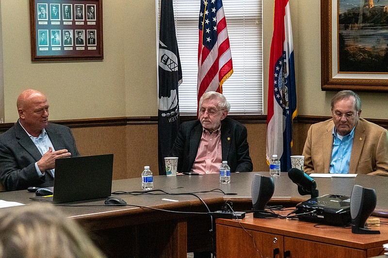 Missouri Sen. Mike Bernskoetter, Rep. Rudy Veit and Rep. Dave Griffith meet with the Jefferson City Area Chamber of Commerce on Friday, Jan. 14, 2022 in Jefferson City, Mo. The trio discussed pending legislation in the Capitol which they think will benefit the local economy. (Ethan Weston/News Tribune photo)