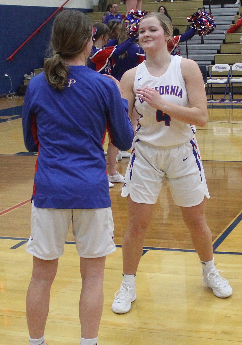Senior guard Rylee Hees is introduced to the capacity crowd at the California Tournament Girls Championship game.