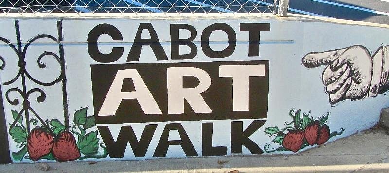 The Cabot Art Walk extends along a low wall in the city’s downtown. (Special to the Democrat-Gazette/Marcia Schnedler)