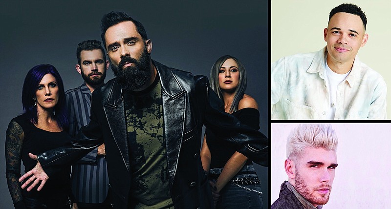 (Clockwise from left) Skillet, Tauren Wells and Colton Dixon headline the Winter Jam at Simmons Bank Arena in North Little Rock on Sunday. (Special to the Democrat-Gazette)