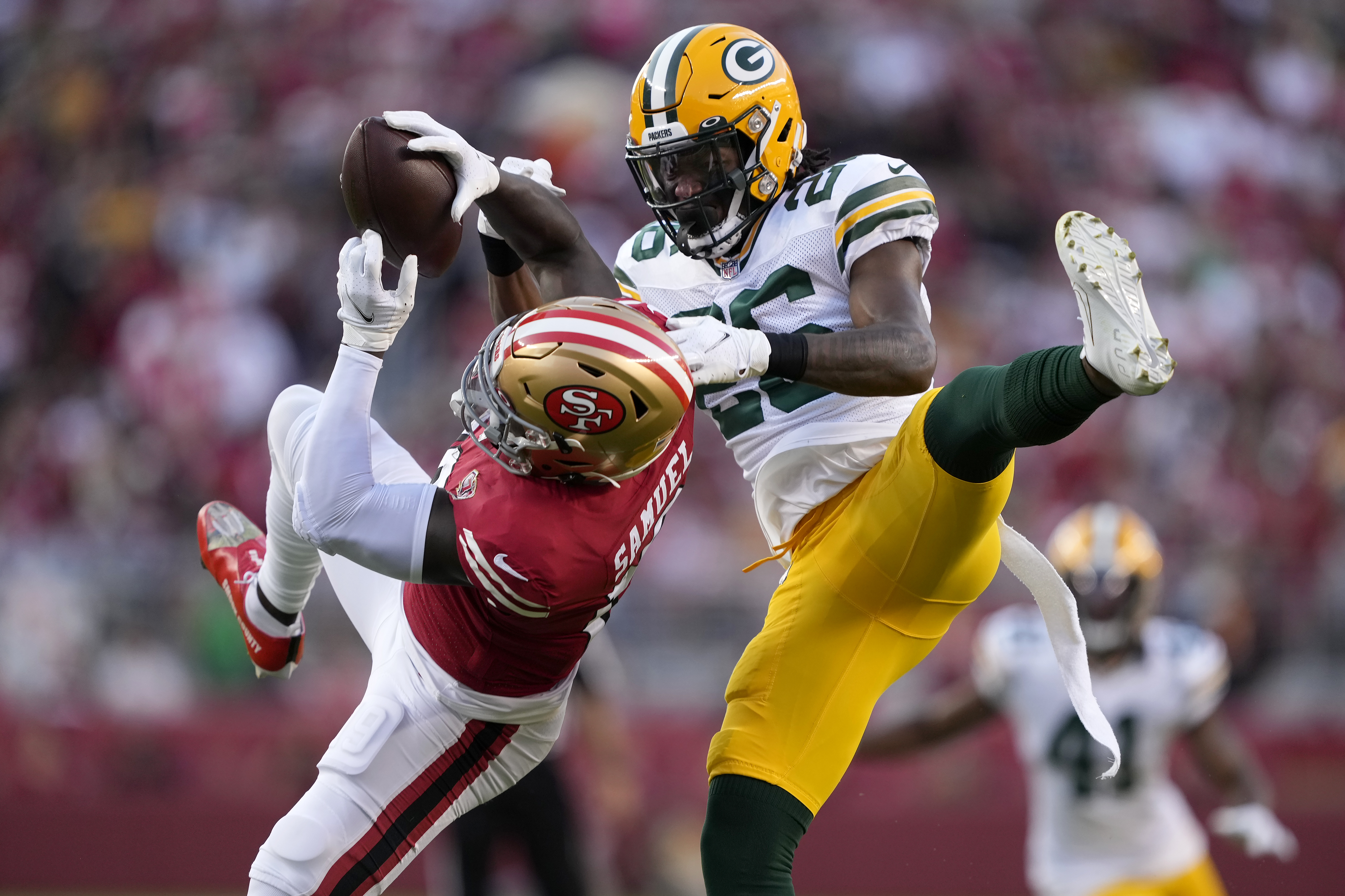 Green Bay Packers tackle Caleb Jones (72) blocks during an NFL preseason  football game against the San Francisco 49ers, Friday, Aug. 12, 2022, in  Santa Clara, Calif. (AP Photo/Scot Tucker Stock Photo - Alamy