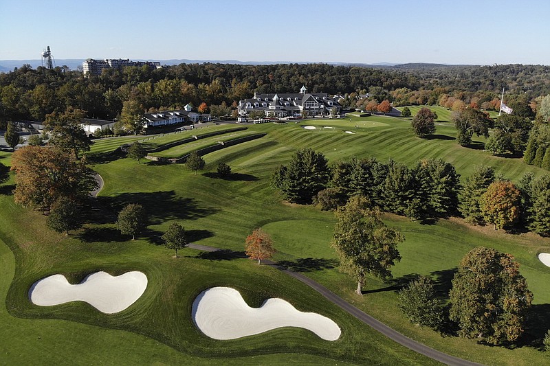 FILE - This aerial image taken with a drone, shows Trump National Golf Club is seen in Briarcliff Manor, NY., Wednesday, Oct. 20, 2021.  The New York attorney general, Tuesday, Jan. 18, 2022, says her investigators have uncovered evidence that former President Donald Trump's company used &quot;fraudulent or misleading&quot; valuations of its golf clubs, skyscrapers and other property to get loans and tax benefits.  (AP Photo/Seth Wenig, File)