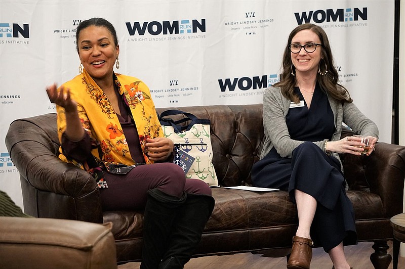 Meredith Lowry has been facilitating the initiative Woman-Run, which operates in Northwest Arkansas as well as Central Arkansas, since 2019. Motivation behind the effort was to help women entrepreneurs — existing or just starting out — network and form connections within the business community. Lowry is seen here at a 2020 Woman-Run event featuring Loria Oliver, director of development and donor relations at Crystal Bridges Museum of American Art.

(Courtesy photo)