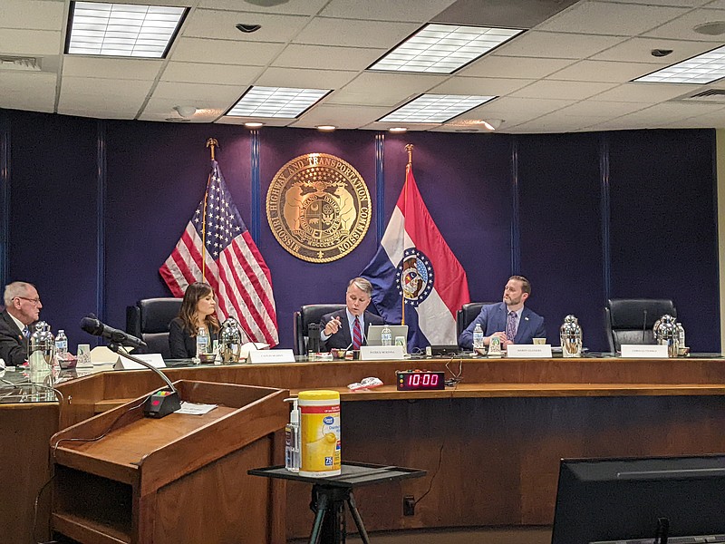 The Supply Chain Task Force met for the first time Thursday morning. The committee is co-chaired by MoDOT Director Patrick McKenna (center) and Workforce Development Director Mardy Leathers (right), and will review challenges to Missouri supply chains. photo by Ryan