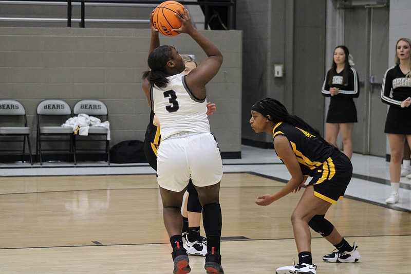 Photo By: Michael Hanich
Bearden forward Qwamiya Jones shoots the ball in the game against Hampton.