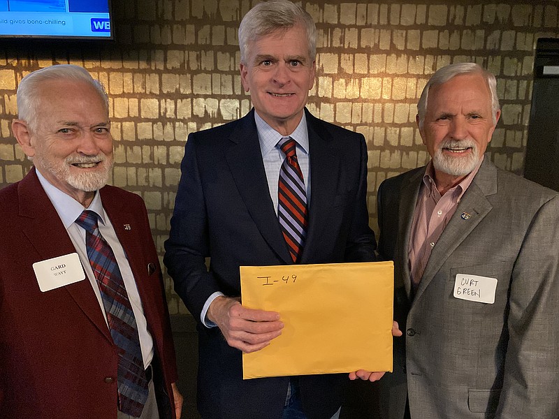 From left, Interstate 49 International Coalition Executive Director Gard Wayt, U.S. Sen. Dr. Bill Cassidy (R-Louisiana) and I- 49 International Coalition President Curt Green during a recent meeting in Baton Rouge. (Submitted photo)