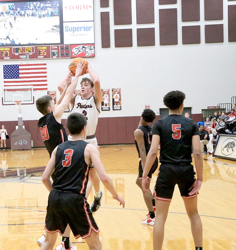 Mark Ross/Special to the Herald-Leader
Carter Winesburg goes up for a shot against Russellville during last Friday's game. Winesburg and the Panthers play at Alma today before heading to Vilonia on Friday.