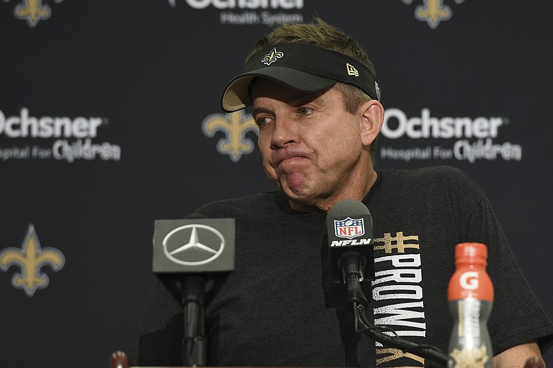 New Orleans Saints head coach Sean Payton speaks after a game against the Carolina Panthers, Nov. 24, 2019, in New Orleans. Payton, whose 15-year tenure with the club included its only Super Bowl championship and also a one-season suspension stemming from the NFL’s bounty investigation, intends to retire from coaching. A person familiar with the situation told The Associated Press on Tuesday that the 58-year-old Payton was stepping down. The person spoke on condition of anonymity because the move was not going to be announced until a media availability later in the day. - Photo by Bill Feig of The Associated Press