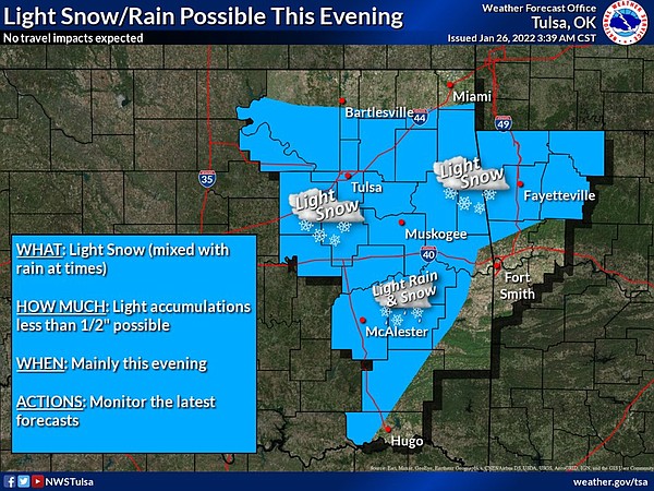 Northwest Arkansas could see light snow overnight, forecasters say ...