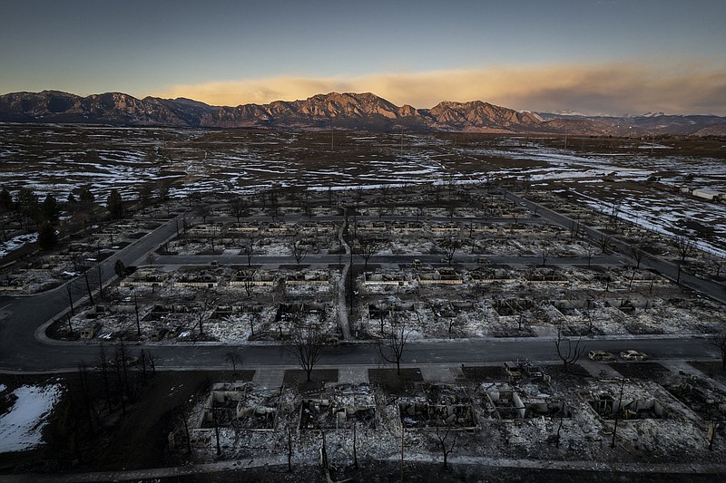 The Sagamore subdivision in Superior, Colo., was completely destroyed by the Marshall Fire in late December. The neighborhood borders a large swath of open space, across which the flames moved unimpeded into Sagamore's streets. MUST CREDIT: Photo for The Washington Post by Chet Strange