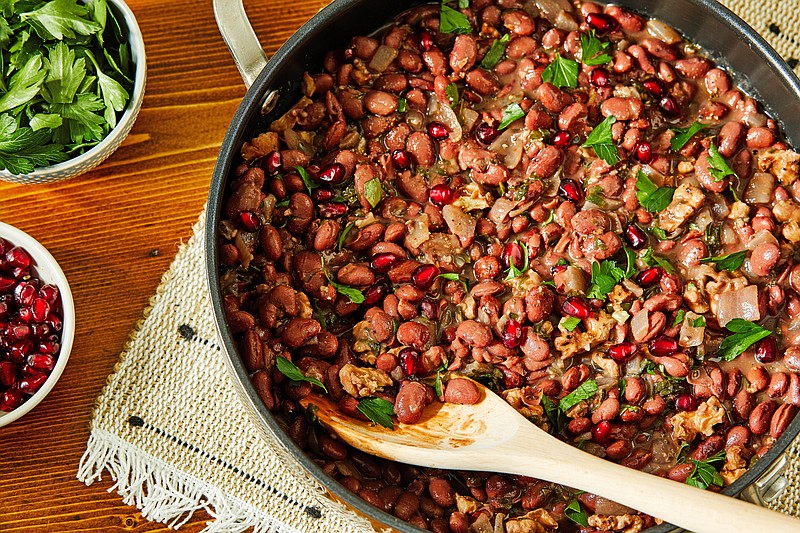 Red Bean Stew With Walnuts, Herbs and Pomegranate (For The Washington Post/Tom McCorkle)