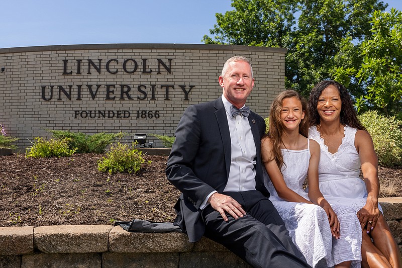 Lincoln University President John Moseley is shown with his daughter, Jillian, and wife, Crystal. (Courtesy/Lincoln University)
