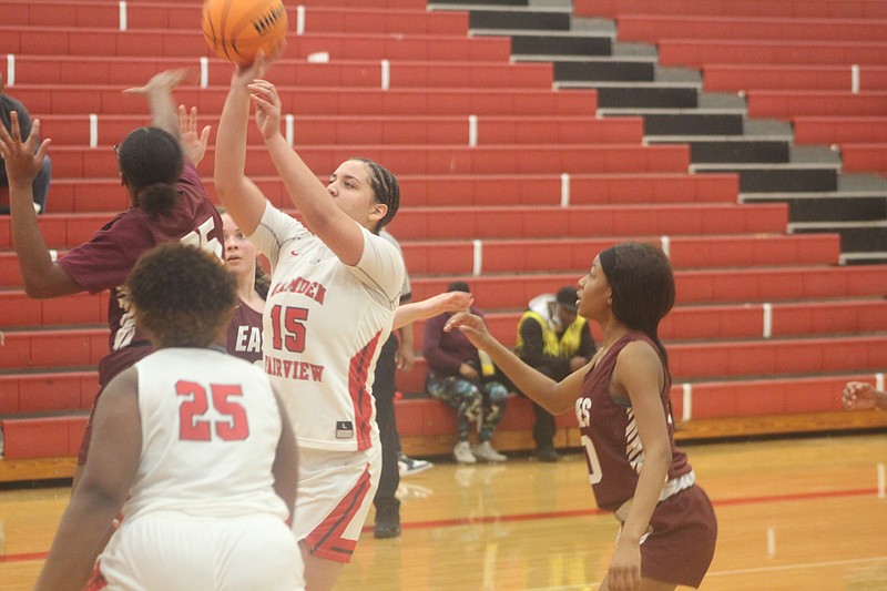 Khylah Hughey goes up for a bank shot during Saturday's game against the Crossett Eagles. The Lady Cardinals will travel to play Watson Chapel on Tuesday. - Photo by Patric Flannigan