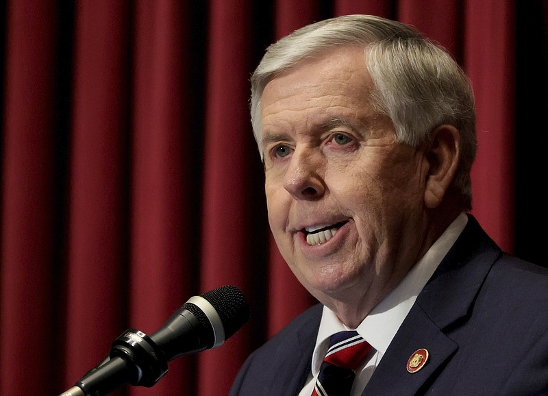 FILE - Missouri Gov. Mike Parson delivers his State of State address at the Missouri Capitol in Jefferson City, Mo., on Wednesday, Jan. 19, 2022. Parson's spokeswoman says the governor has no &quot;litmus test for appointments,&quot; despite a statement he issued this week indicating he would only nominate a state health director who shares his &quot;Christian values.&quot; (David Carson/St. Louis Post-Dispatch via AP, File)