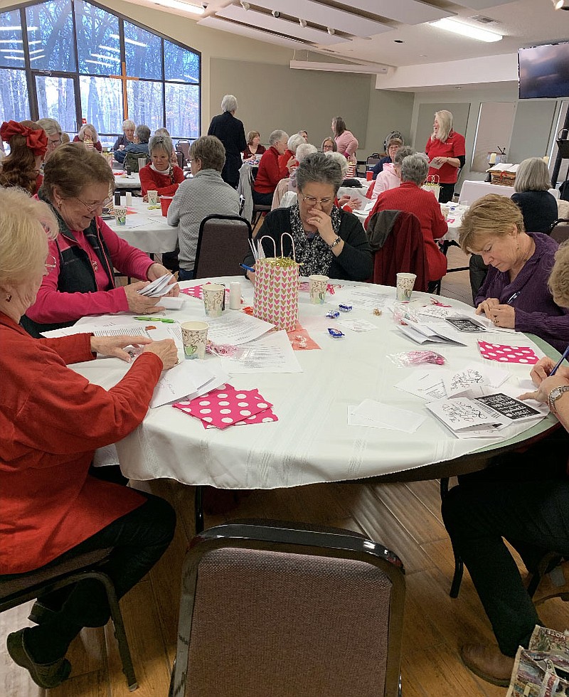 On Valentine's Day, 44 ladies attended the Highlands United Methodist Women's meeting at Highlands Church in Bella Vista to hear Maribel Childress, superintendent of the Gravette School District, speak on the impact covid has had on the school district, and in particular, on teachers. After her talk, each of the ladies wrote notes of encouragement and appreciation to every employee in the school district. A total of 270 cards were handwritten, 107 to support staff, cafeteria workers, custodians, school nurses, administration, etc., and 163 cards were written specifically for teachers. Pictured is a delivery to Shannon Mitchell, principal of Gravette High School, by members Beth Williams (left) and Jean Galloway (right).

(Courtesy photos)