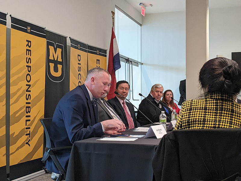 Lincoln University President John Moseley spoke about how LU would use $20 million in funding Gov. Mike Parson has proposed for a capitol improvement project on campus. Moseley and several other higher education and workforce development leaders were invited to a roundtable discussion with the governor Friday morning at the University of Missouri. photo by Ryan