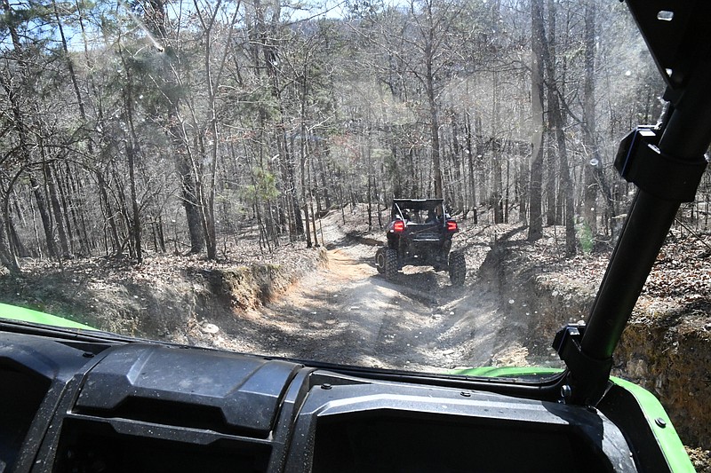 Two side-by-sides go out on the trails at Hot Springs Off-Road Park recently. - Photo by Tanner Newton of The Sentinel-Record
