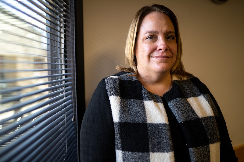 Ethan Weston/News Tribune photo: 
Missouri Department of Mental Health Director Valerie Huhn stands for a portrait Feb. 10, 2022, at the department in Jefferson City.