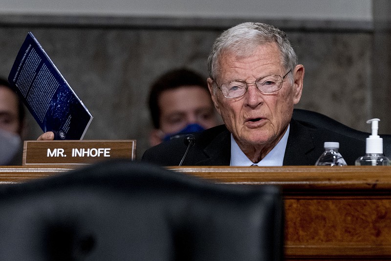 FILE - Ranking Member Sen. James Inhofe, R-Okla., speaks during a Senate Armed Services Committee nomination hearing on Capitol Hill in Washington, May 13, 2021. Inhofe plans to announce he is retiring from Congress before his term is up, triggering a special election this year in Oklahoma to pick his replacement in the Senate, according to a person who with direct knowledge of the senator's plans. (AP Photo/Andrew Harnik, File)
