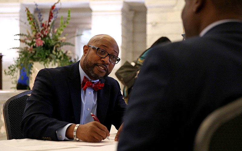 Leon Jones, Jr. files as a candidate for attorney general on the final day of filing at the state Capitol on Tuesday, March 1, 2022. (Arkansas Democrat-Gazette/Colin Murphey)