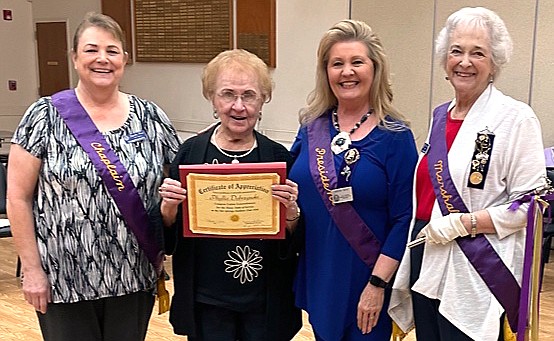 From left, Americanism Chair Jackie Brown presented "Coupon Cutter Extraordinaire" Phyllis Dobrzynski a Certificate of Appreciation, along with President Ginger Yates and Marshal Diann Northern. - Submitted photo