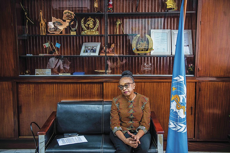 Dr. Matshidiso Moeti, the first woman to lead the the World Health Organization's regional Africa office, sits in her office in Brazzaville, Congo, Tuesday Feb. 8, 2022.  (AP Photo/Moses Sawasawa)