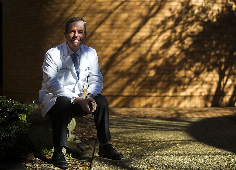 Cam Patterson, CEO of UAMS, sits for a photo in a garden outside UAMS on Wednesday, March 2, 2022.

(Arkansas Democrat-Gazette/Stephen Swofford)