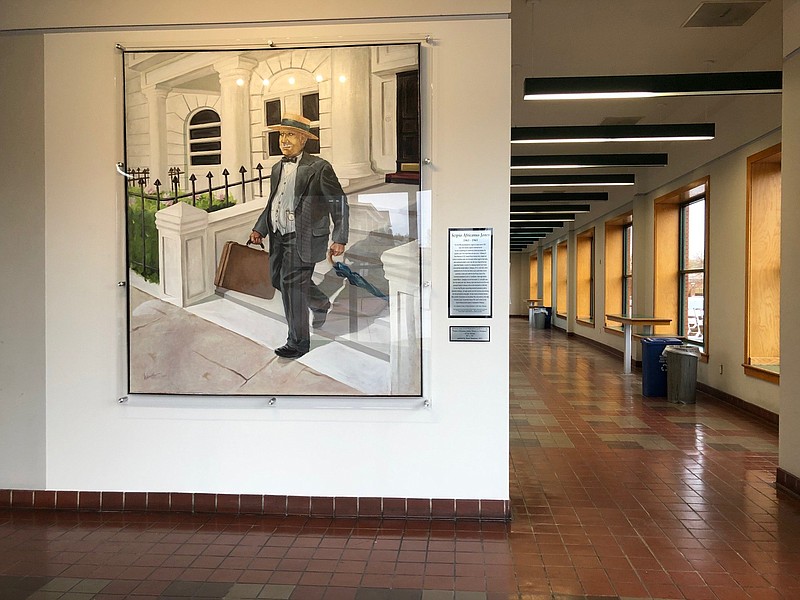 "Scipio Africanus Jones; Moore vs. Dempsey," a life-size oil on canvas painting by Little Rock native Wade Hampton, hangs at the Scipio A. Jones Post Office in Little Rock. 
(Arkansas Democrat-Gazette/Sean Clancy)
