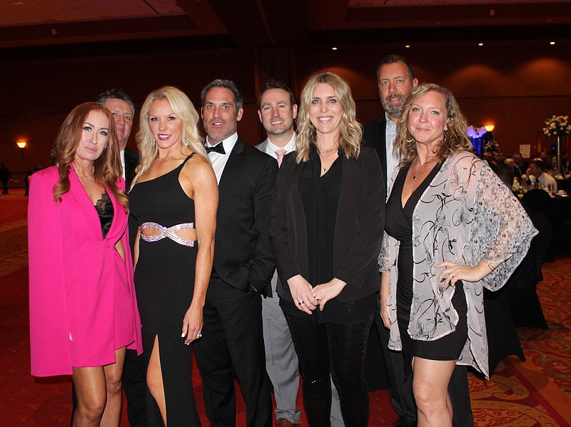 Nicola and Josh King (from left), Vanessa and Adam Maris, Patrick Bannon and Andrea Albright and Jason and Katie Fremstad help support the Northwest Arkansas Children's Shelter at the Starlight Gala on March 5 at the Rogers Convention Center. Albright served as the benefit's honorary chairwoman. 
(NWA Democrat-Gazette/Carin Schoppmeyer)