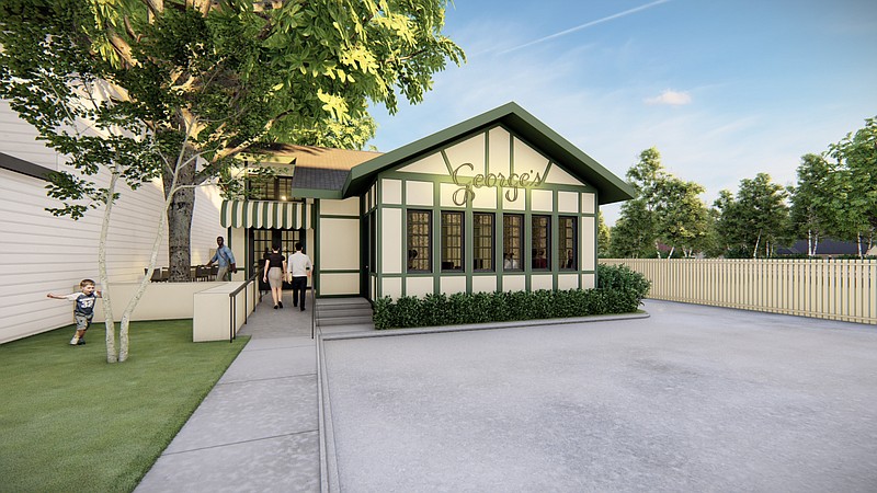 This is an artist's concept of what the exterior of George's on Kavanaugh Boulevard in Little Rock's Pulaski Heights will look like when it opens later in 2022. (Special to the Democrat-Gazette)
