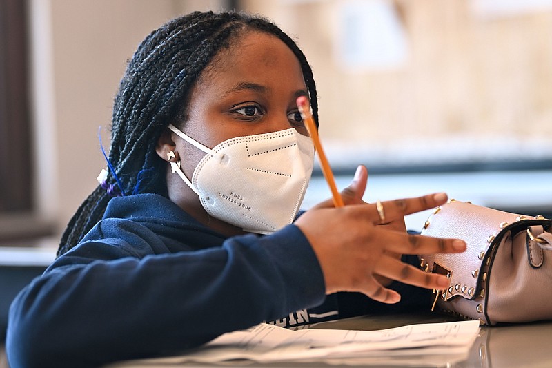 Aja-nae Newton, 10, in her Black Girls Love Math class after school, Mastery Charter School Mann Campus.