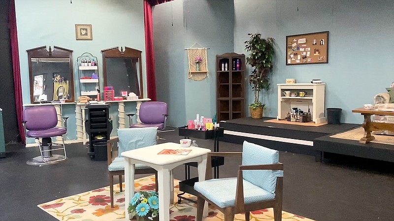 The stage at Pocket Community Theatre is set for “Steel Magnolias,” which is being performed this weekend and next weekend. - Photo by Tyler Wann of The Sentinel-Record