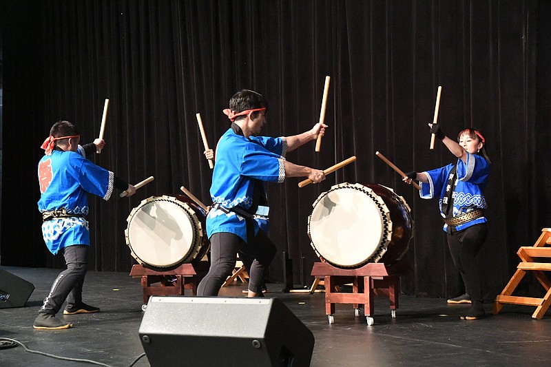 Taiko drummers perform Sunday at the Hot Springs Convention Center during the Arkansas Cherry Blossom Festival. - Photo by Tanner Newton of The Sentinel-Record