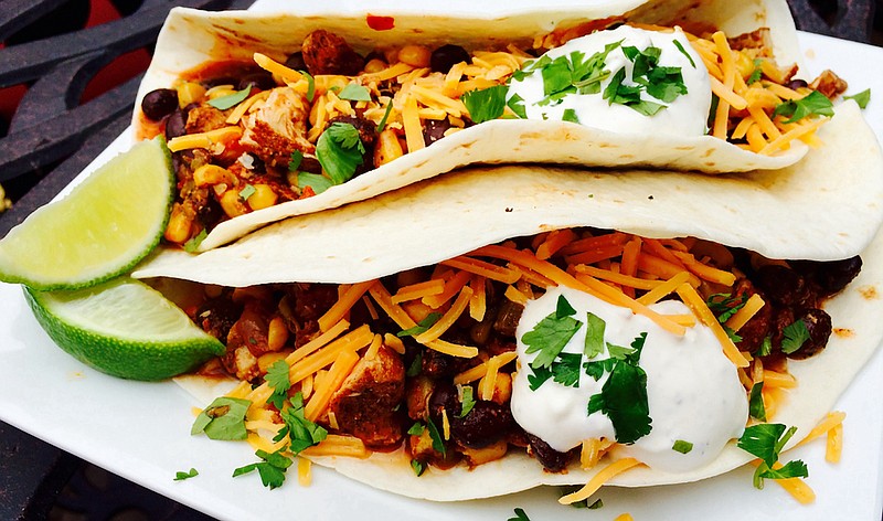 Slow Cooker Chicken Chili served in warm tortillas (Gwynn Galvin, SwirlsOfFlavor.com)