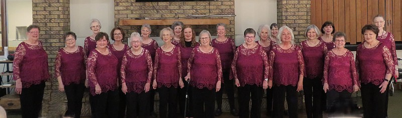 Photo submitted Perfect Harmony Women’s Barbershop chorus recently sang to a very responsive and appreciative audience at Concordia in Bella Vista and Green Acres Senior Living facility in Rogers.